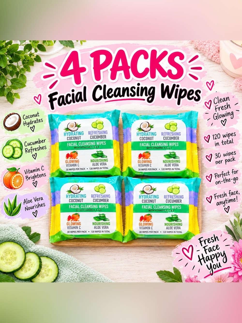 4 packs of Facial Cleansing Wipes